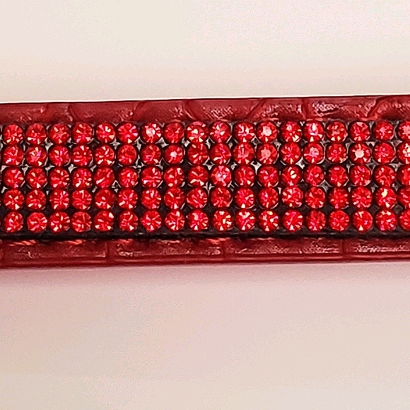 AKC Dog Collar Faux Red Crocodile w K-9 Rubies S - Picture 5 of 15